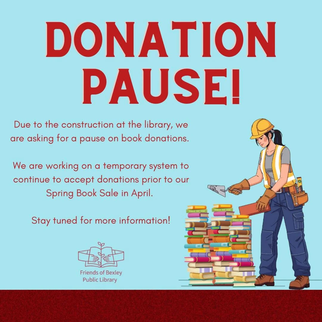 Hi Friends! If you haven&rsquo;t been to @bexleylibrary  this week, there&rsquo;s A LOT of construction happening! 
Because everyone is using the loading dock/side entrance, we are asking you to pause your book donations until we get a temporary syst