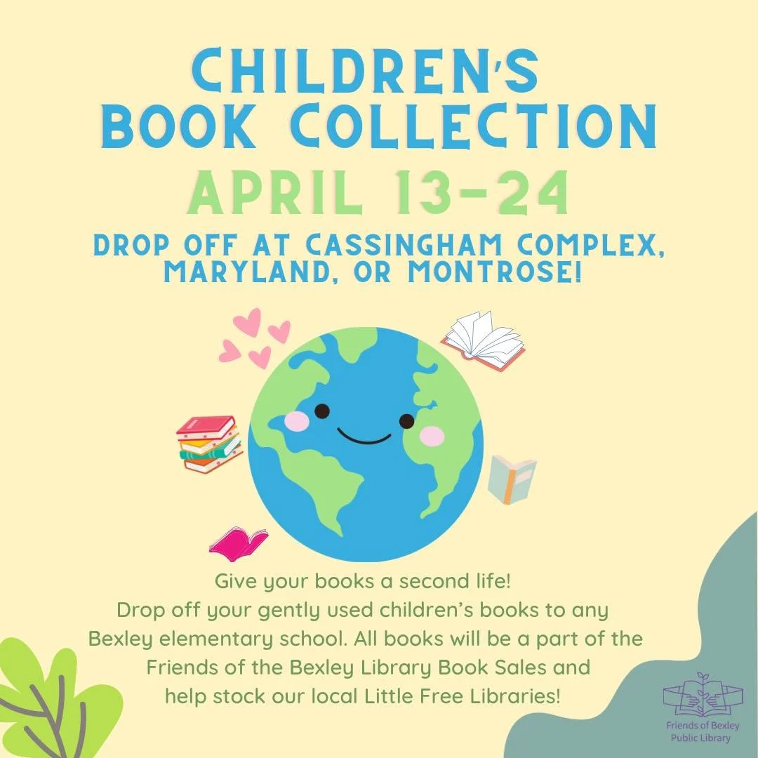Do you have children&rsquo;s, middle grade, or young adult books that your family has outgrown? Give them a second life by bringing them to any of the Bexley City Schools between April 13-24. We ask that the books be in good condition &mdash; free fr