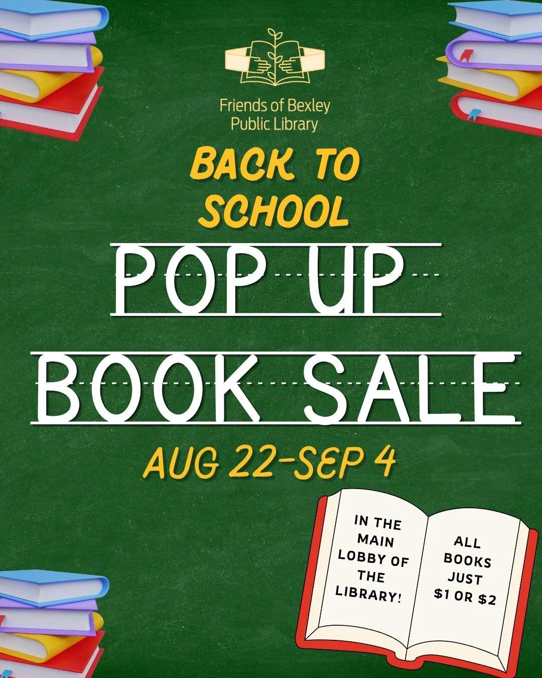 We&rsquo;ve got a back to school theme for our latest pop up! You&rsquo;ll find great fiction and nonfiction choices for kids, teens, and adults &mdash; because learning never stops as long as you&rsquo;ve got a good book! Stop by our table in the ma