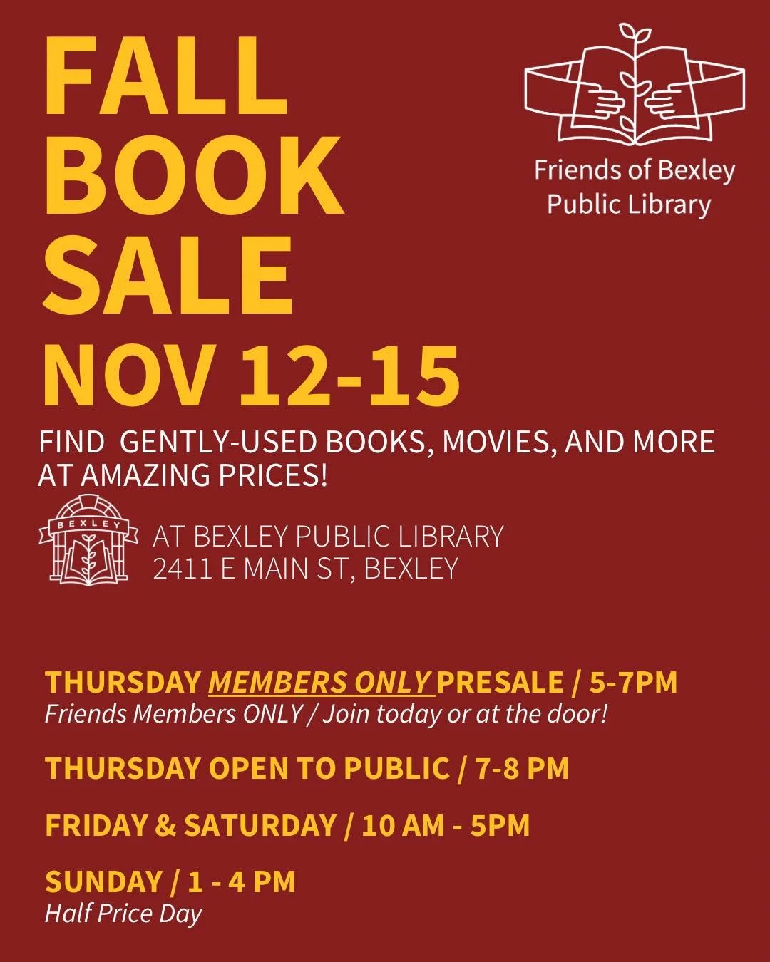 We are very excited to host our first large book sale of 2026 this November 12-15! As you know, we have had to pause our regular acceptance of book donations during the library&rsquo;s construction. As a result, we will likely have a smaller selectio