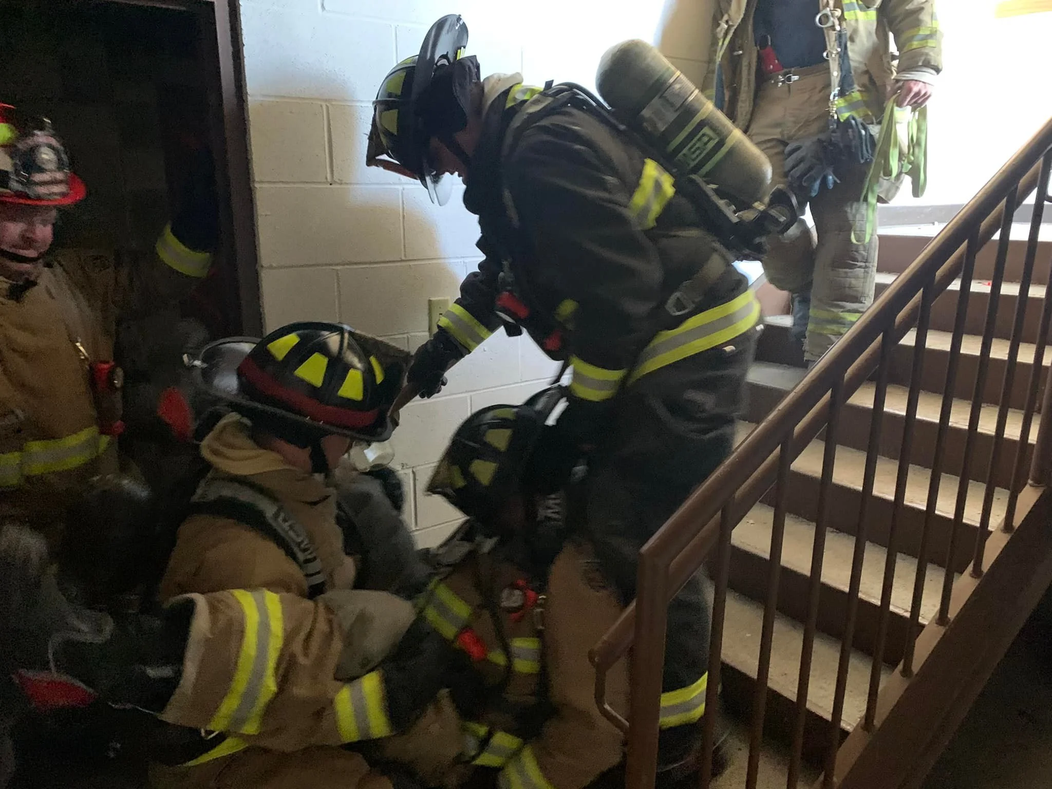 Crew members practicing rescue