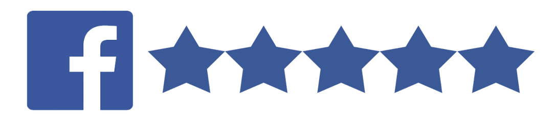 Facebook logo with a 5-star rating graphic
