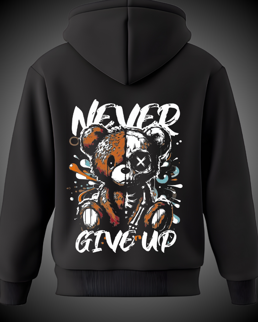 Sudadera Unisex-Negra- Diseño oso cafe con lado de esqueleto.png