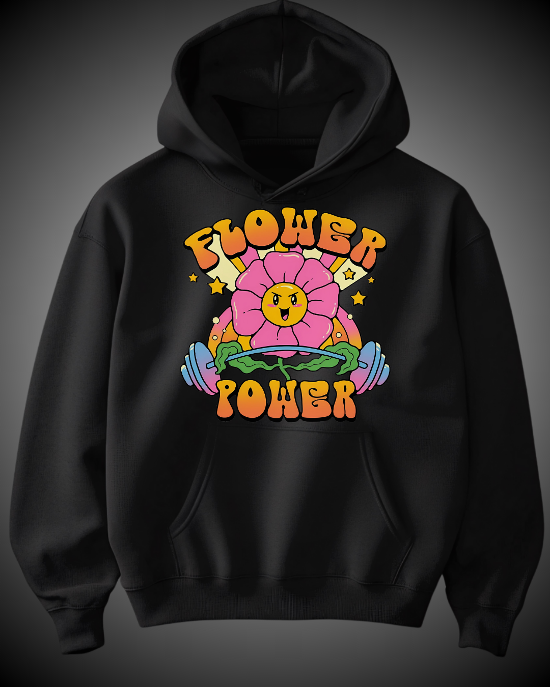Sudadeta Negra-Unisex-Diseño flor con pesas.png