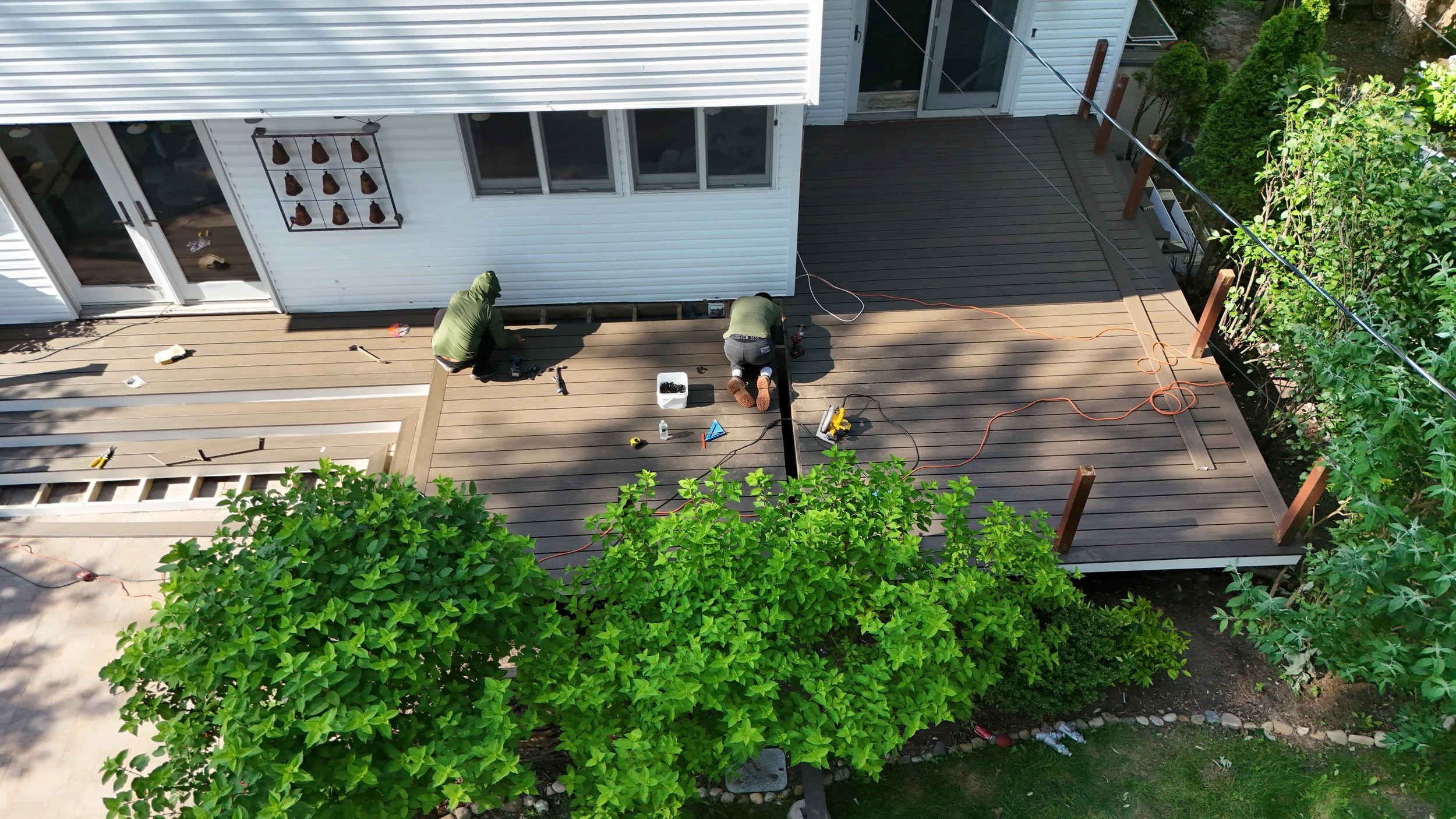 Installing trex on the deck.