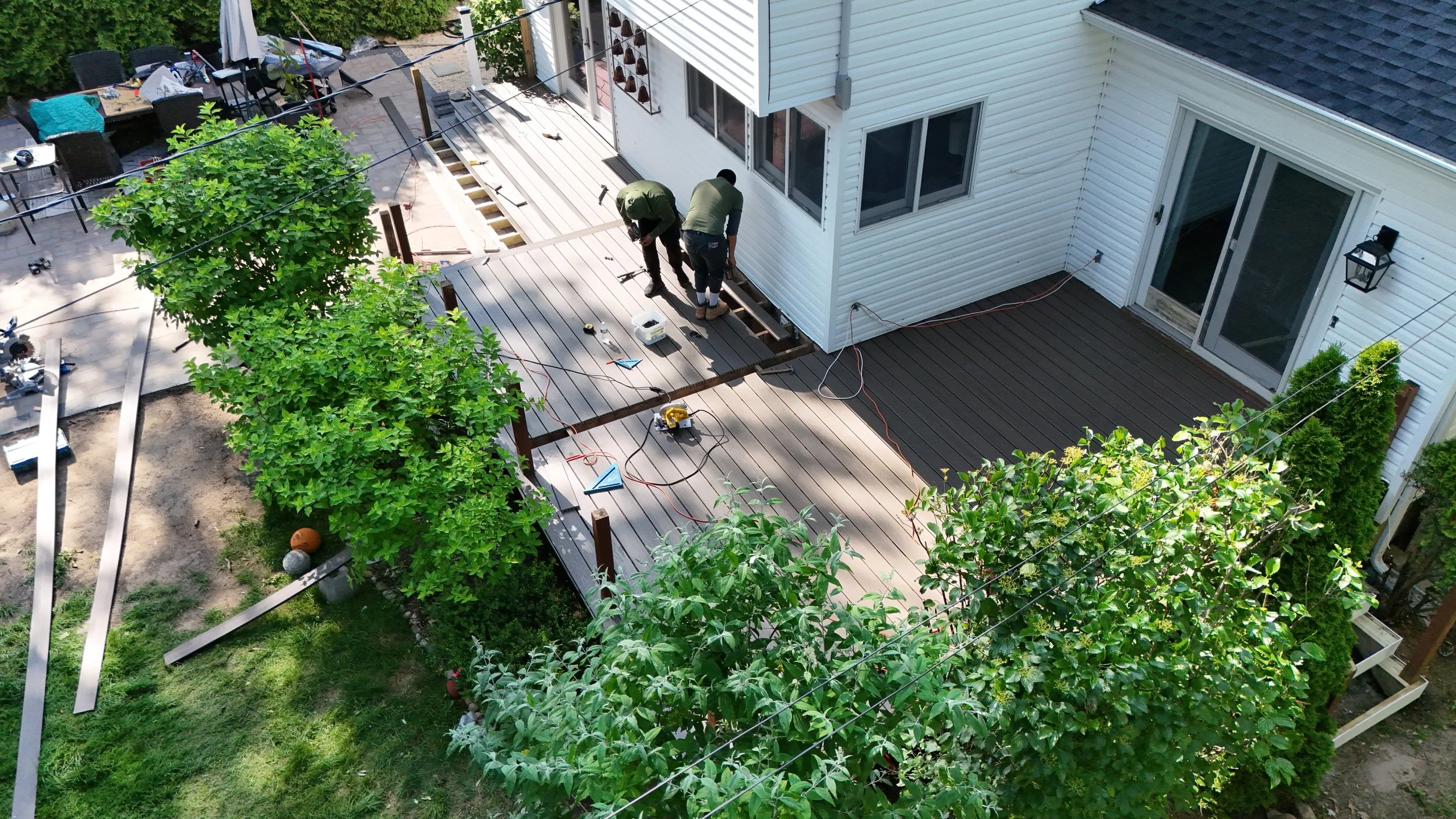 Installing trex on the deck.