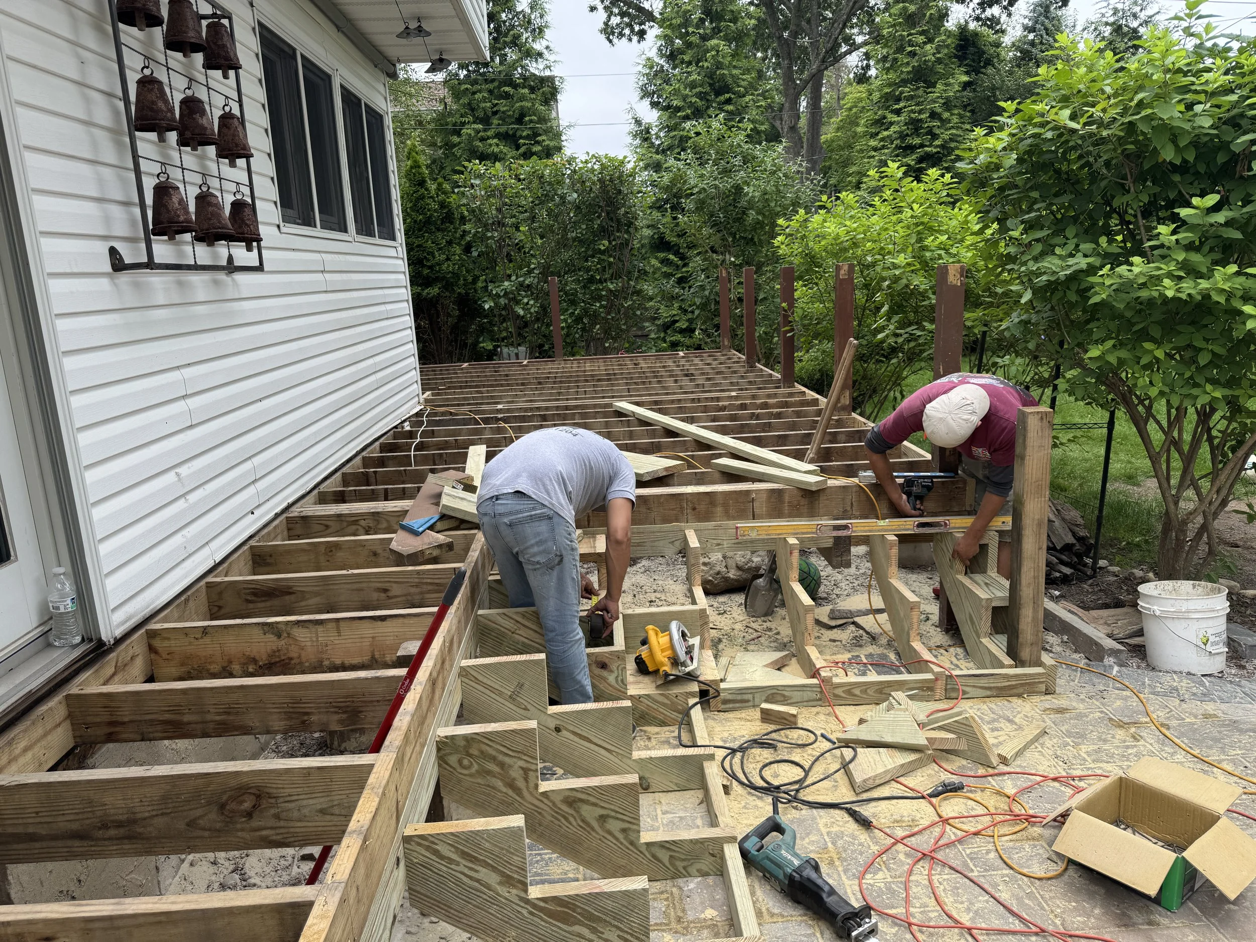 Installing stairs.