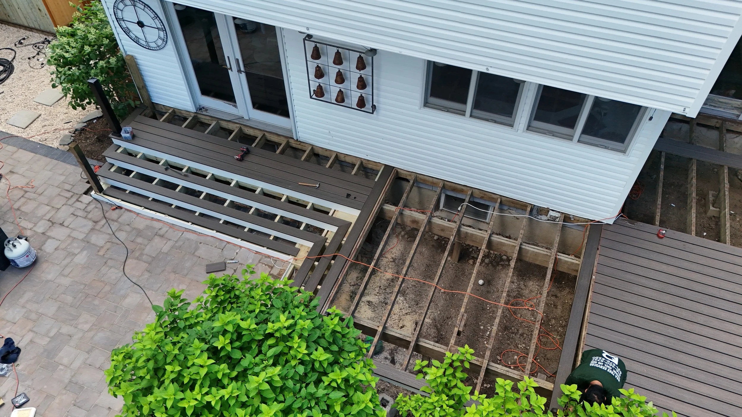 Installing trex on the deck.