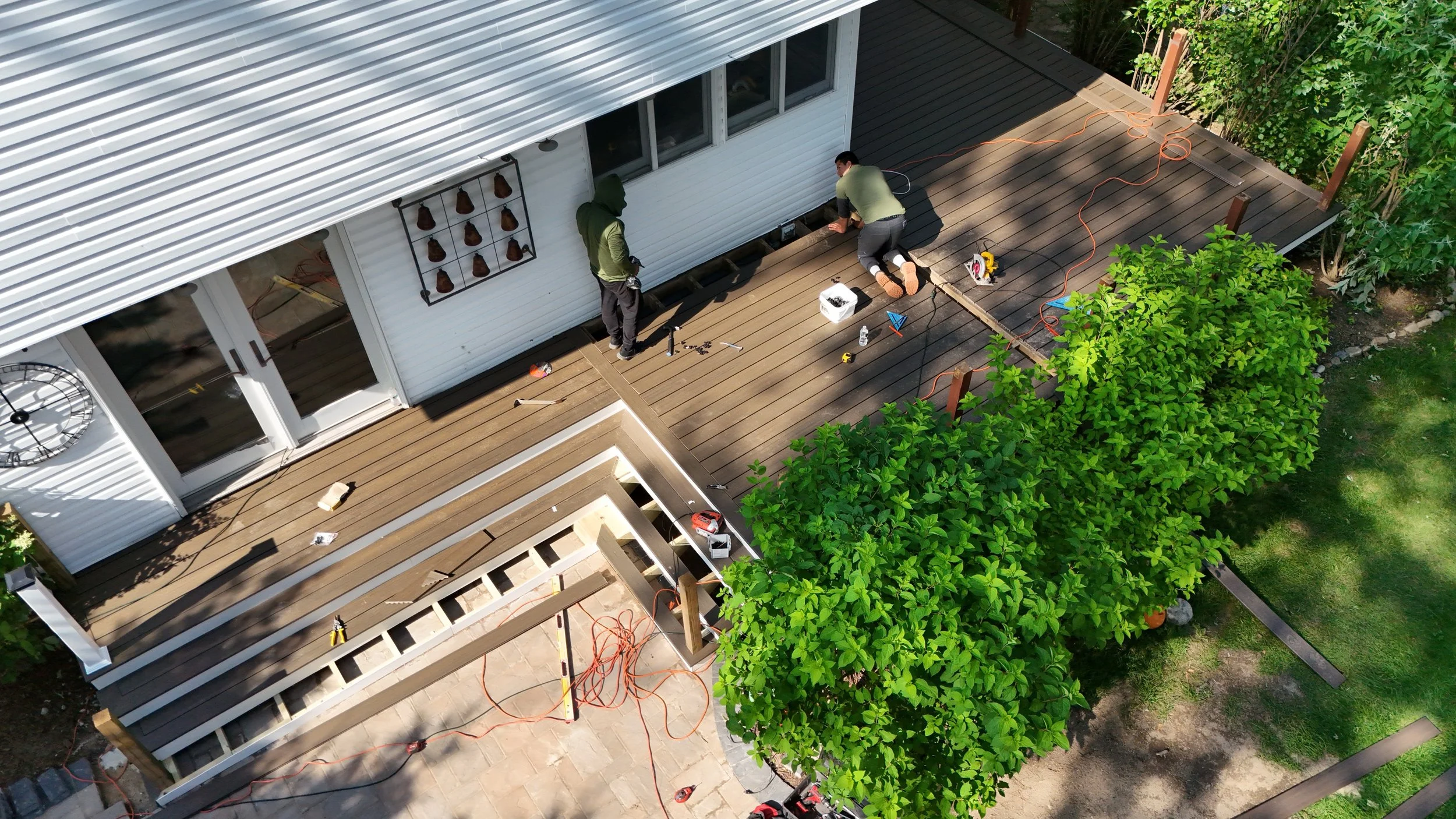 Installing trex on the deck.