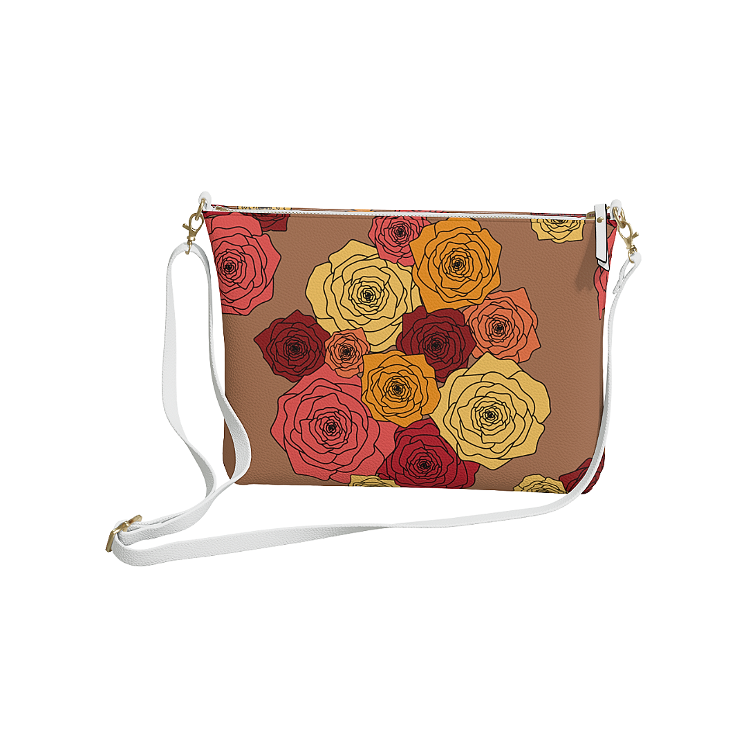 Bold Roses Cross Body Purse Mocha