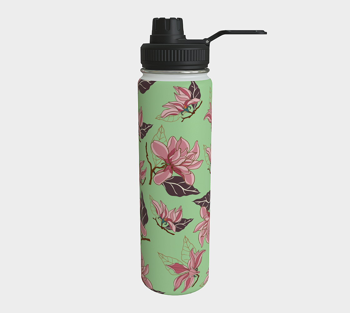 Magnolias Water Bottle Green
