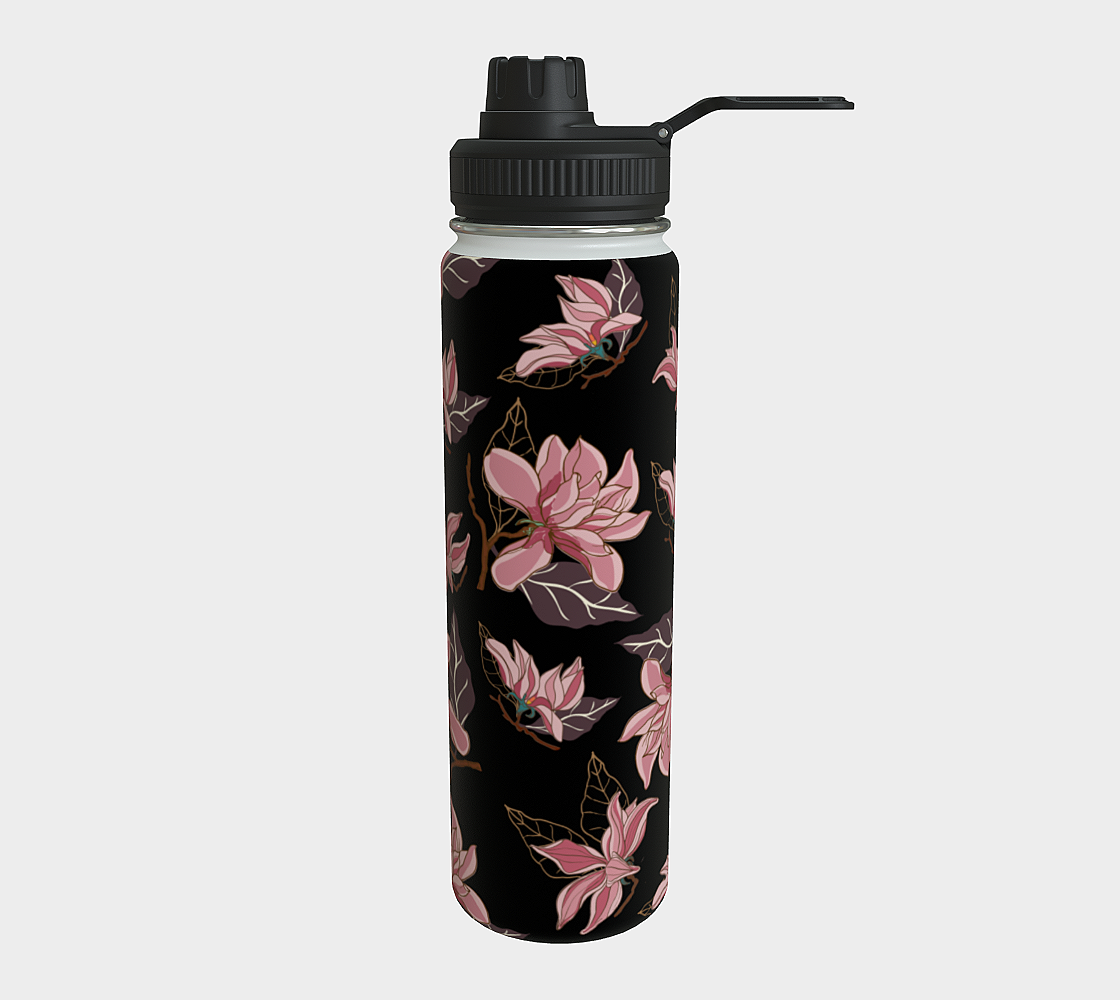 Magnolias Water Bottle Black