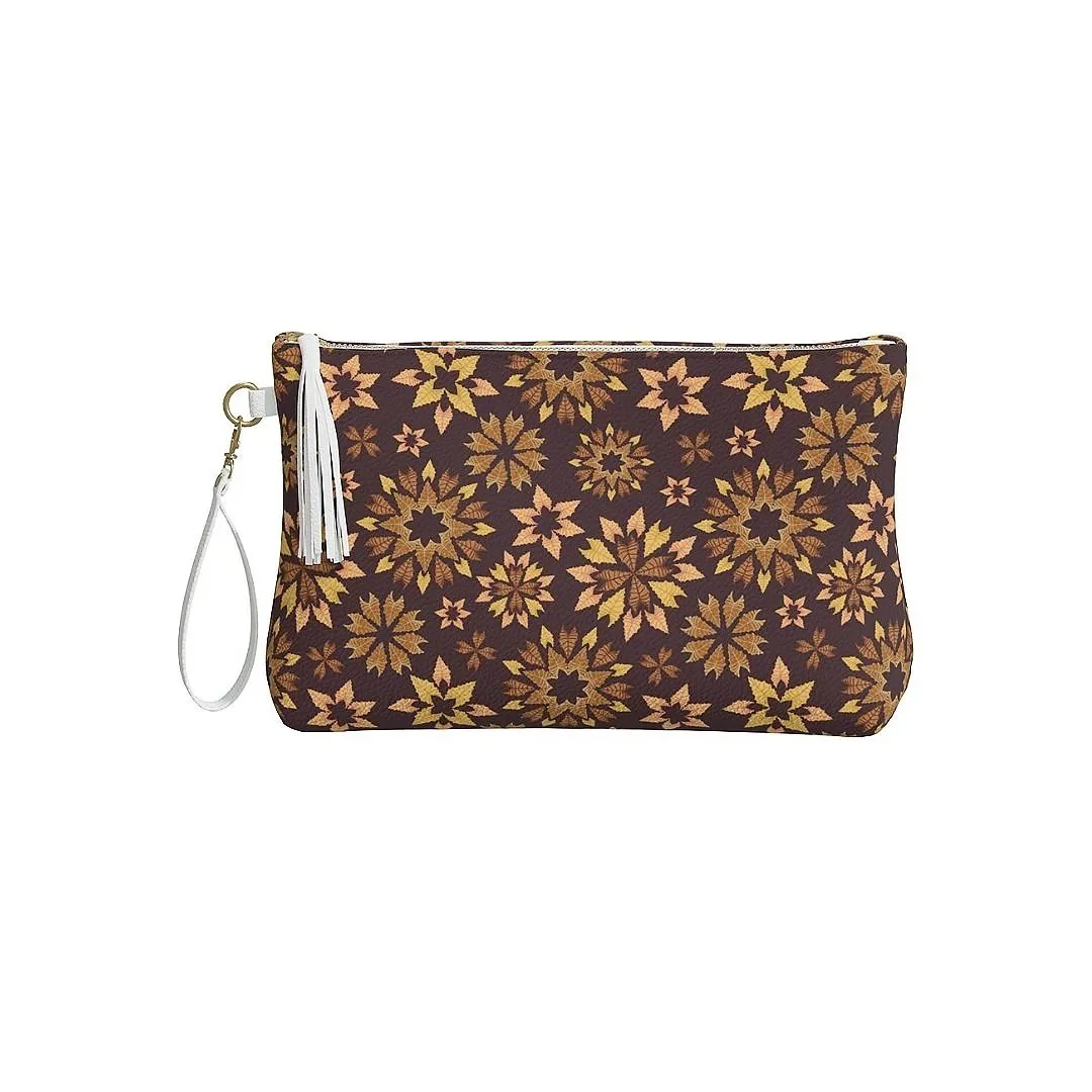 Retro Broadleaves Vegan Makeup Bag - Brown