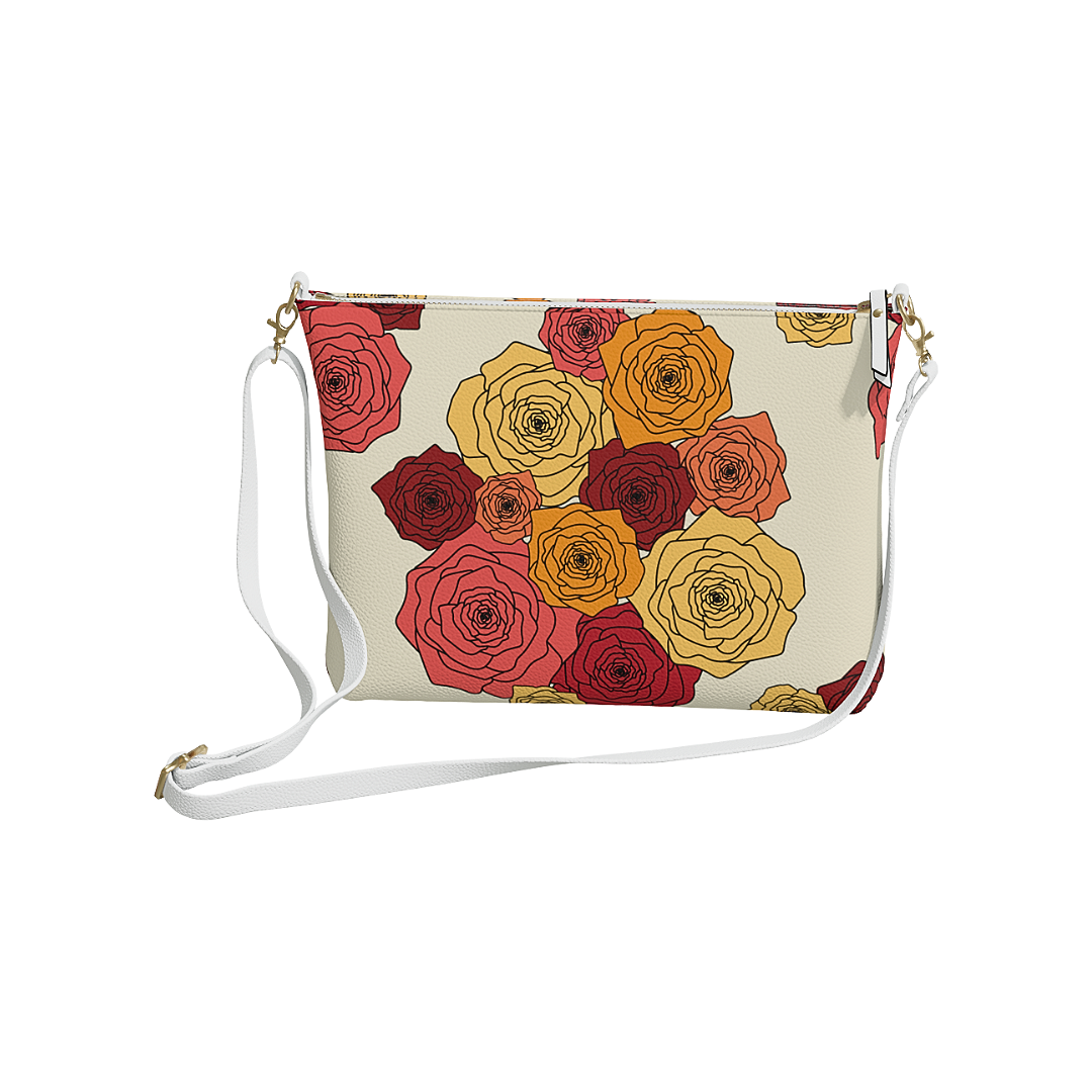 Bold Roses Cross Body Purse White