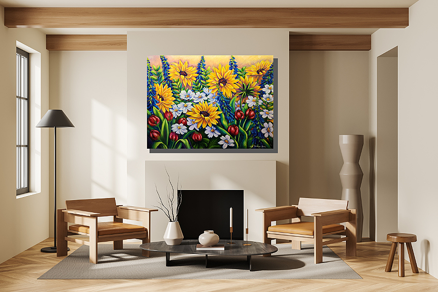 "Sunflower Garden"
Original 30" x 40" Acrylics on Canvas
By: Nina Sendrijas Jones/ Gaia's Portrait

SHOP at HELLO ART - Nina Sendrijas Jones