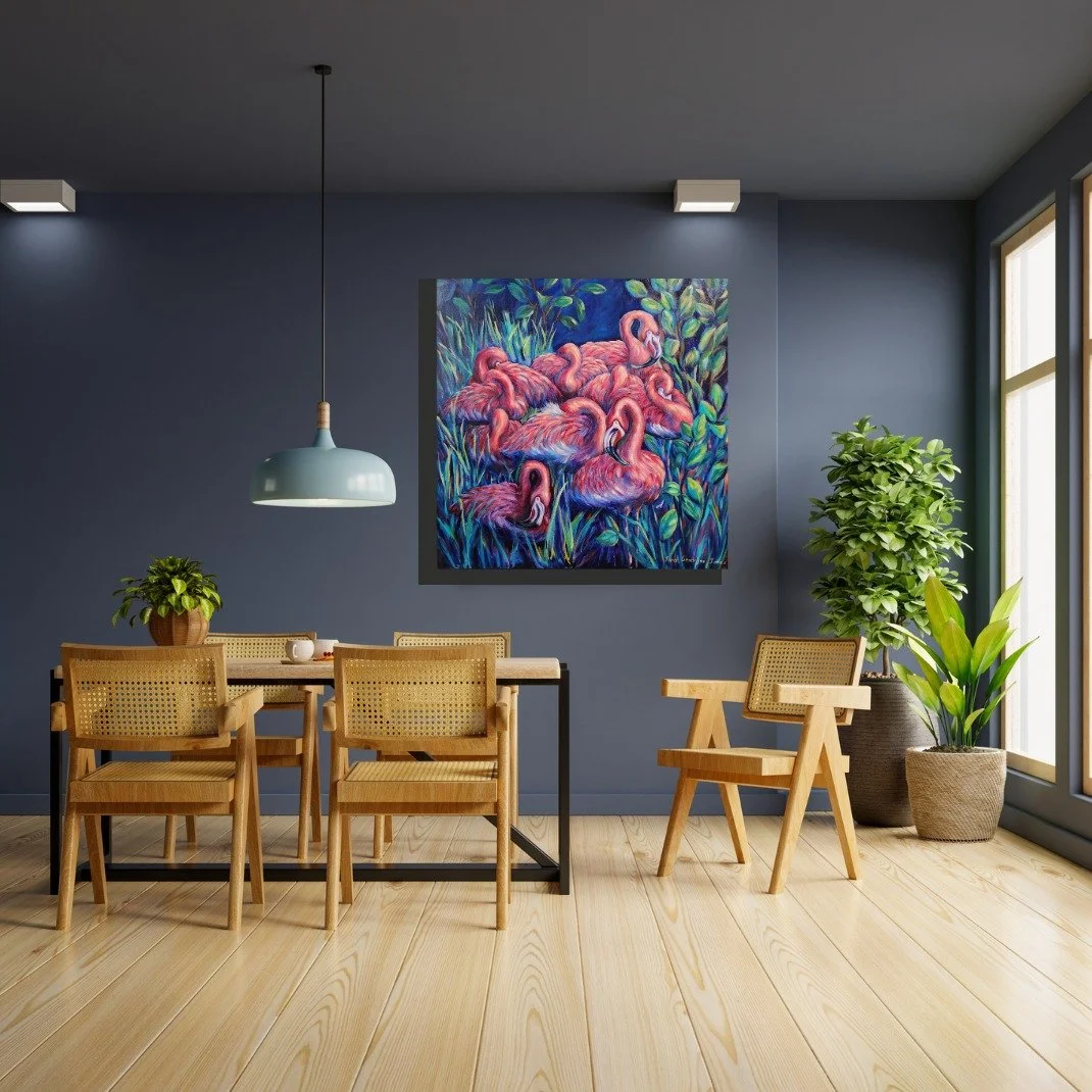 Hello Friends!

I want to share another of my latest works that I titled, "Resting Flamingoes". 

"Resting Flamingoes"
Original 36" x 36" Acrylics on Canvas 
By: Nina Sendrijas Jones/ Gaia's Portrait 

See this piece fea