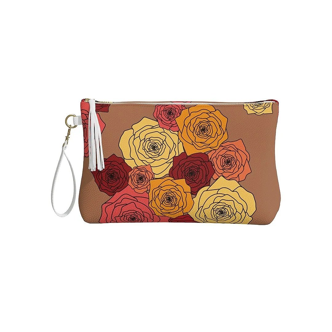 Bold Roses Vegan Leather Makeup Bag - Mocha