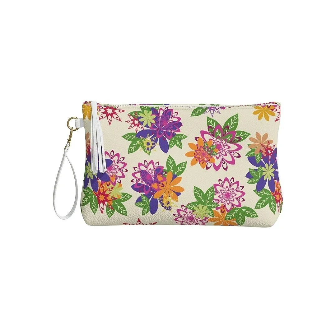 Vegan Leather Makeup Bag - Dahlias Delight White