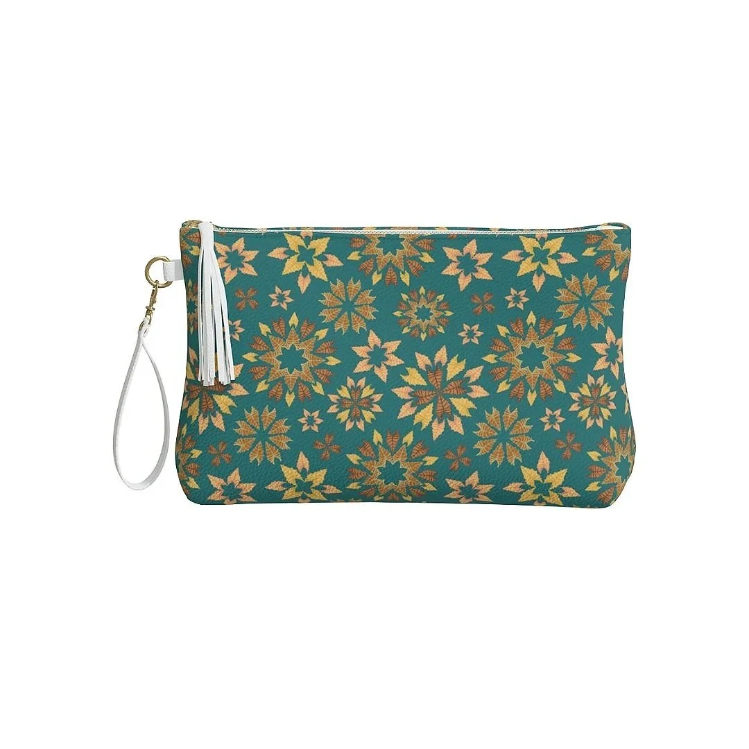 Retro Broadleaves Vegan Make Up Bag - Turquoise