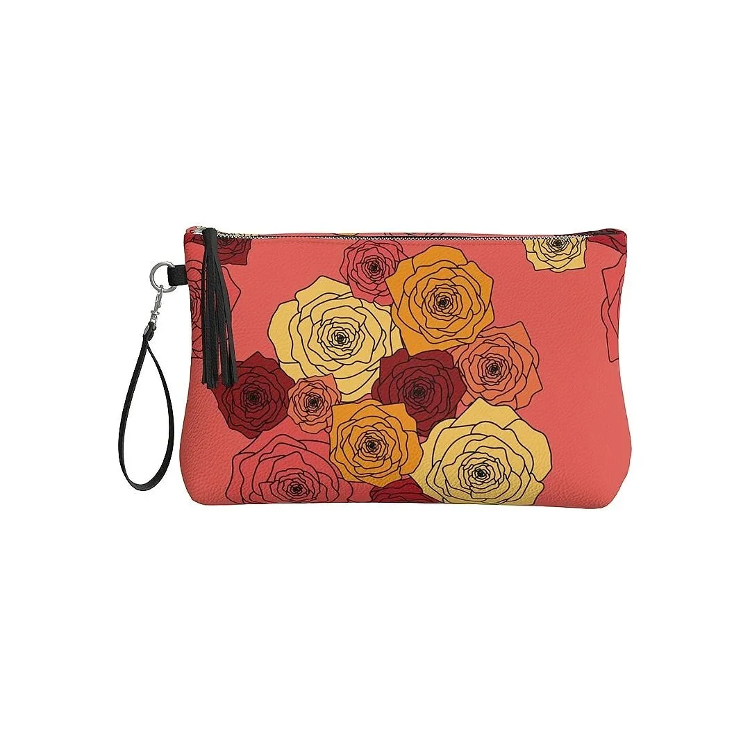 Bold Roses Vegan Leather Make up Bag - Salmon Pink