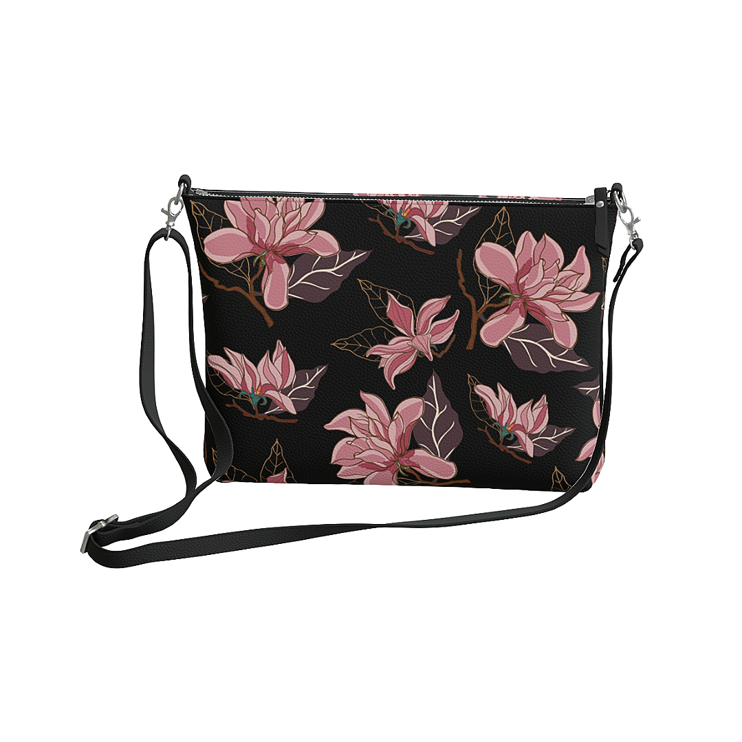 Magnolias Cross Body Purse Black