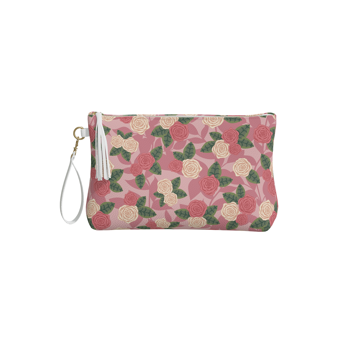 Roses Vegan Clutch/ Make-up Bag Pink