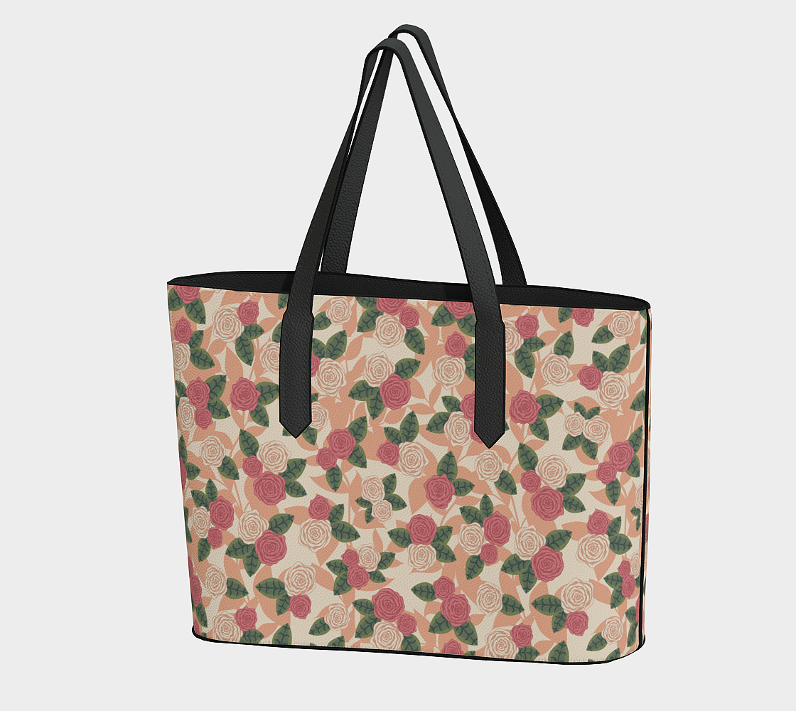 Roses Vegan Leather Tote Bag White