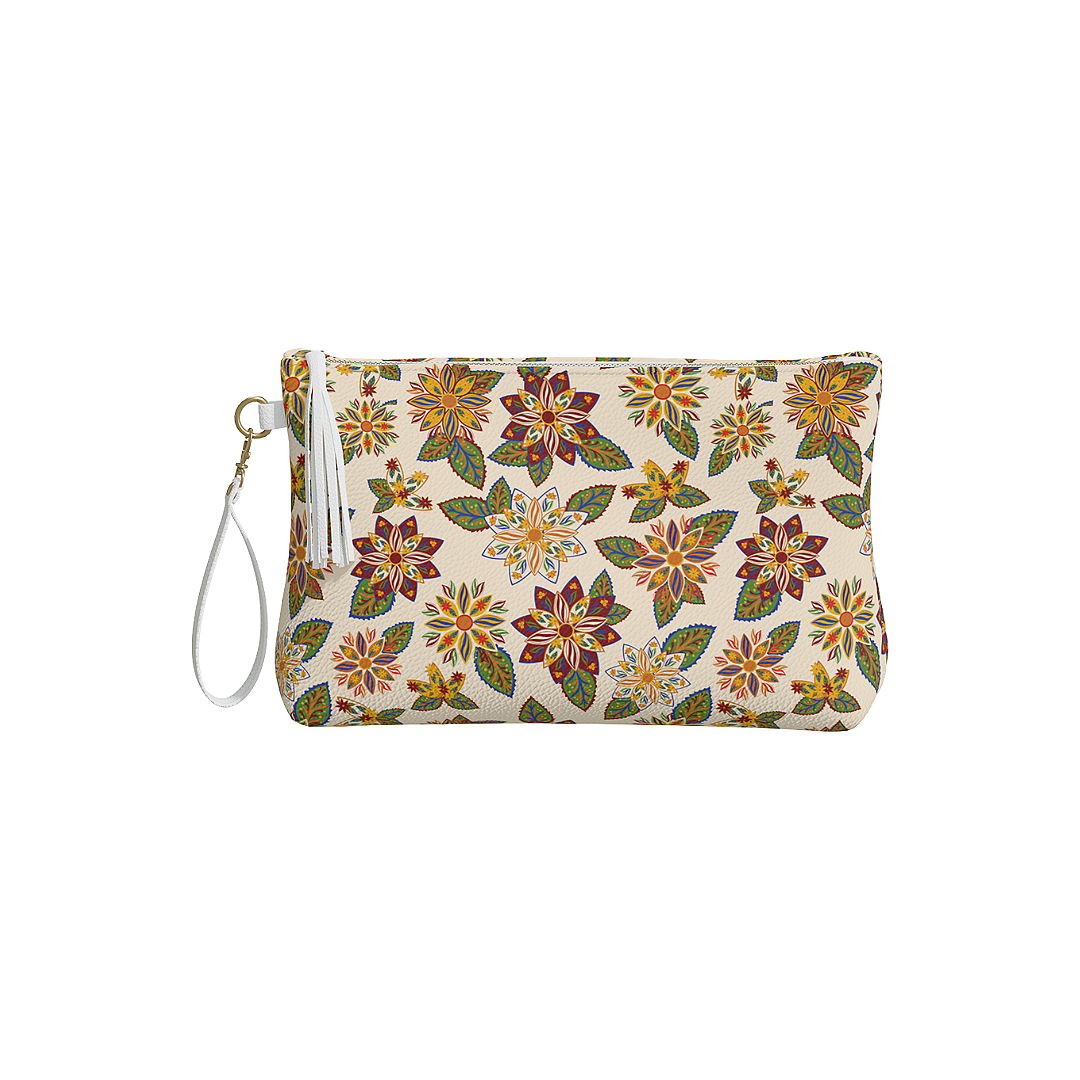 Dahlias of Whimzy Vegan Leather Clutch/ Make-up Bag White