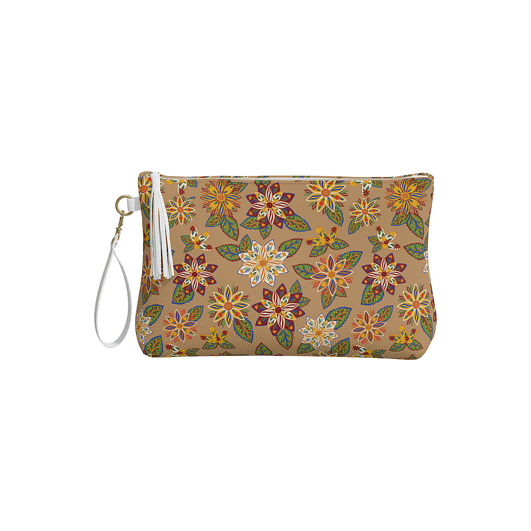 Dahlias of Whimzy Vegan Leather Clutch/ Make-up Bag Mocha