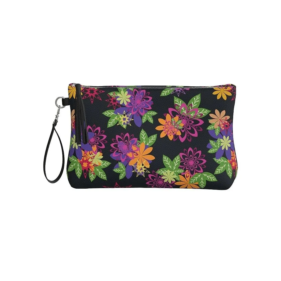 Dahlias Delight Vegan Leather Makeup Bag - Black