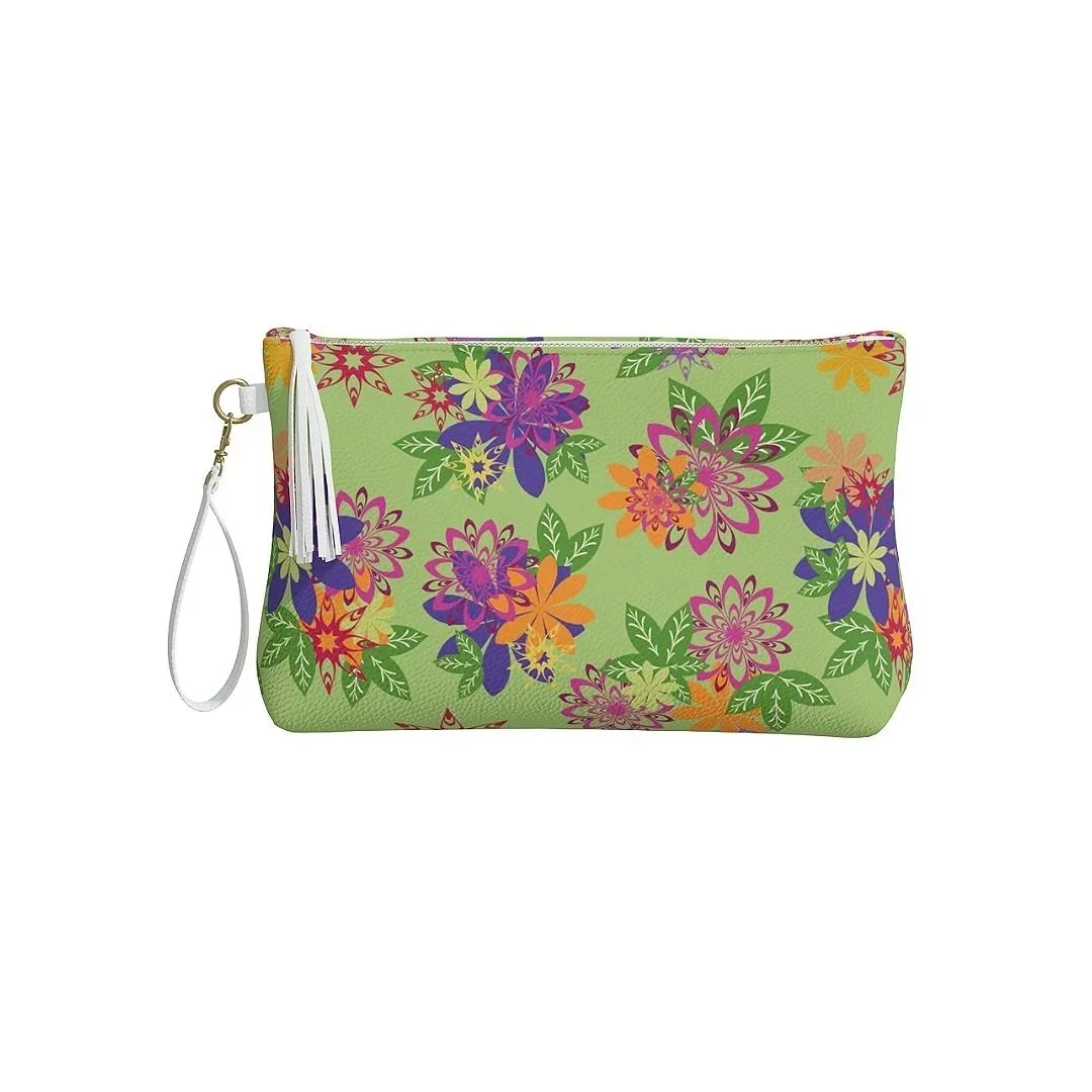 Vegan Leather Makeup Bag - Dahlias Delight Green