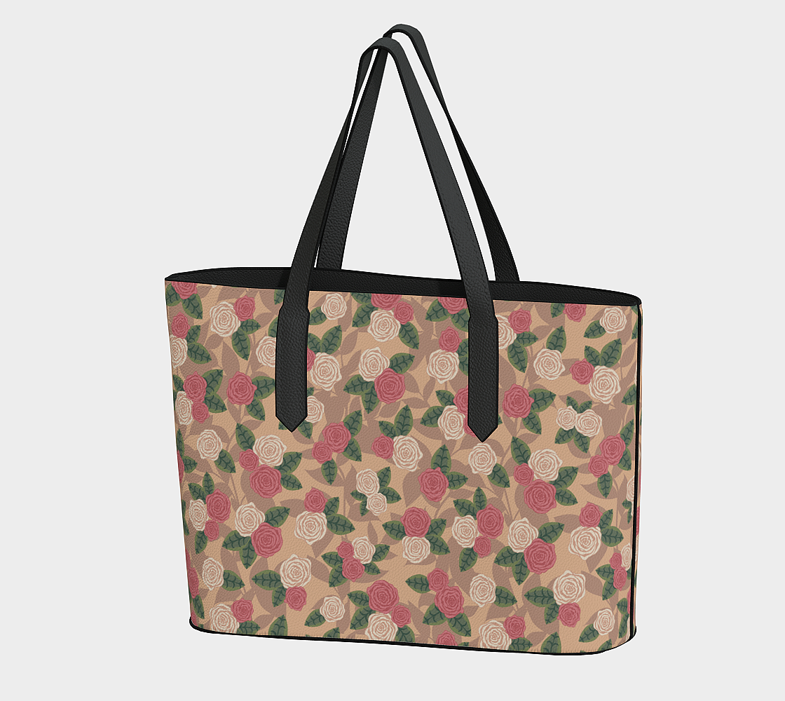 Roses Vegan Leather Tote Bag Mocha