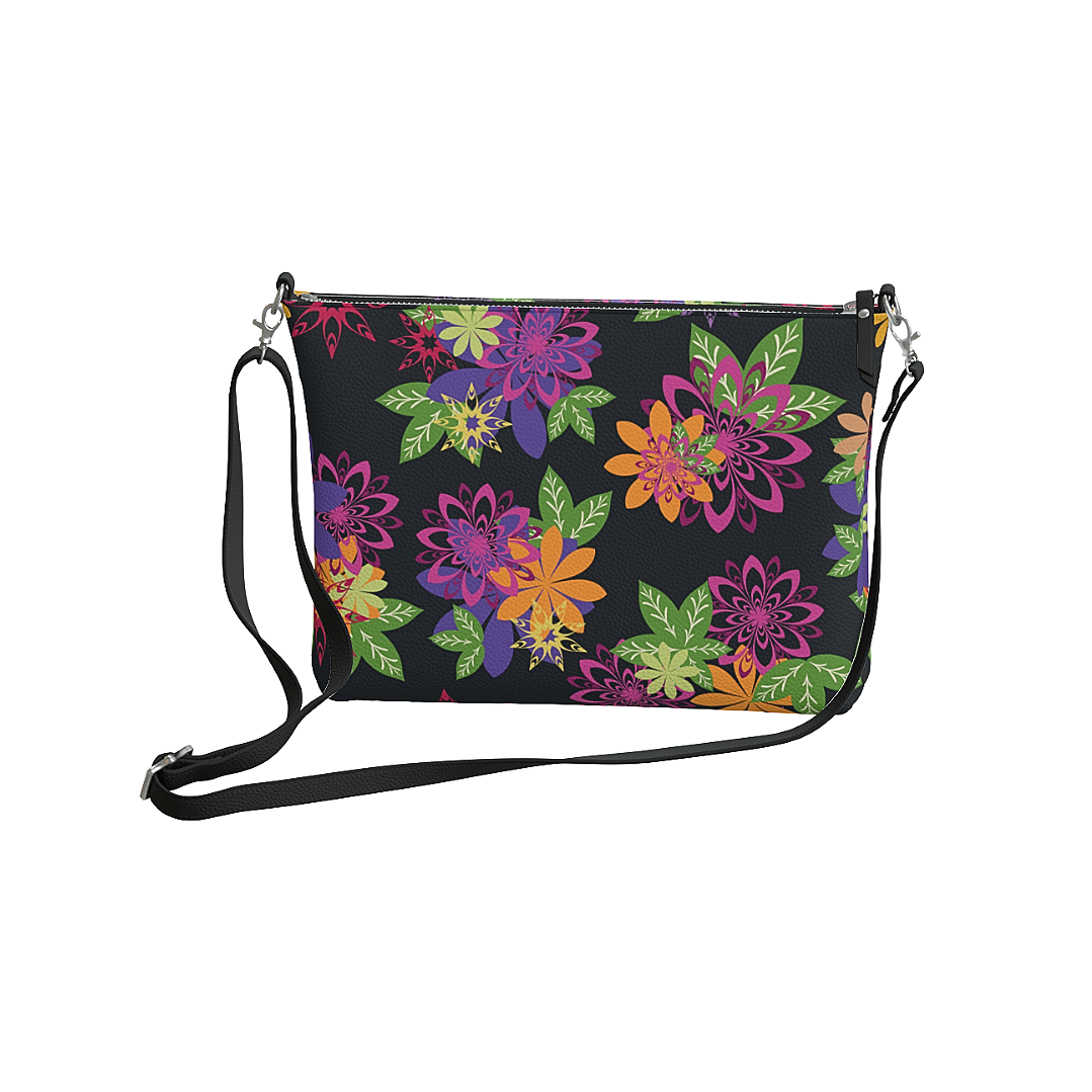 Dahlias Delight Cross Body Purse Black
