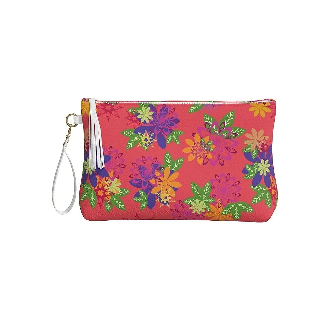 Vegan Leather Makeup Bag - Dahlias Delight Salmon Pink