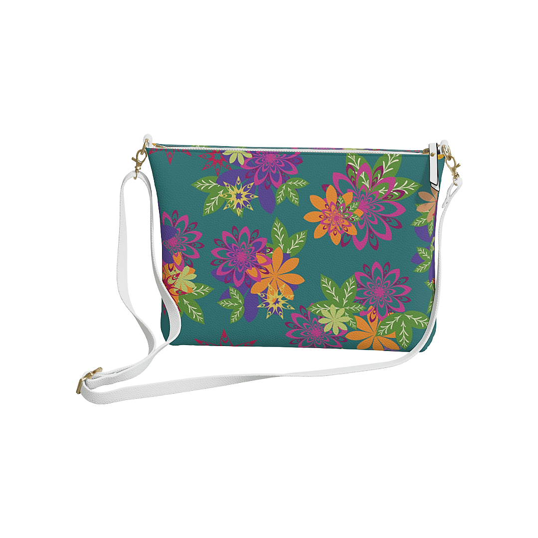 Dahlias Delight Cross Body Purse Turquoise