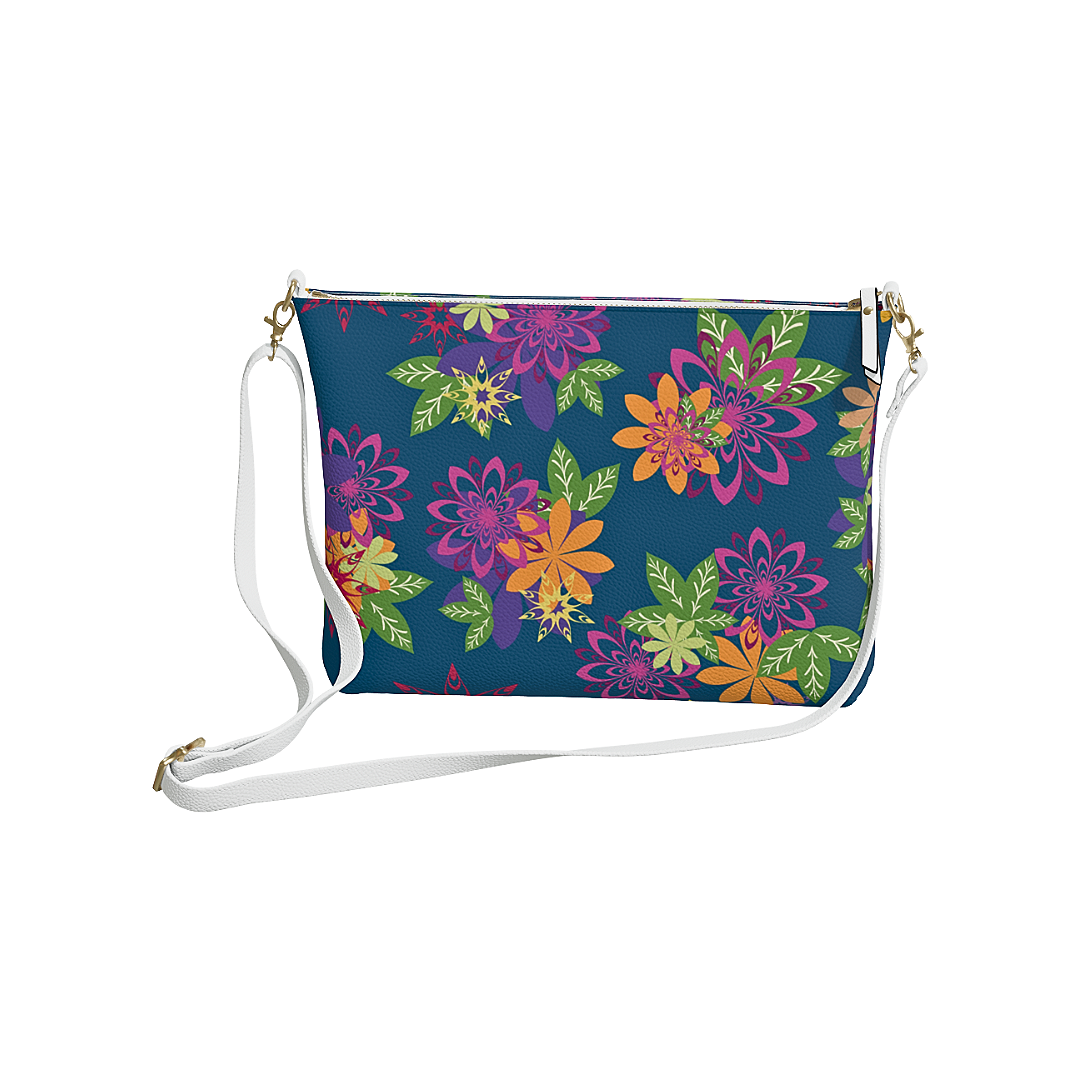 Dahlias Delight Cross Body Purse Blue