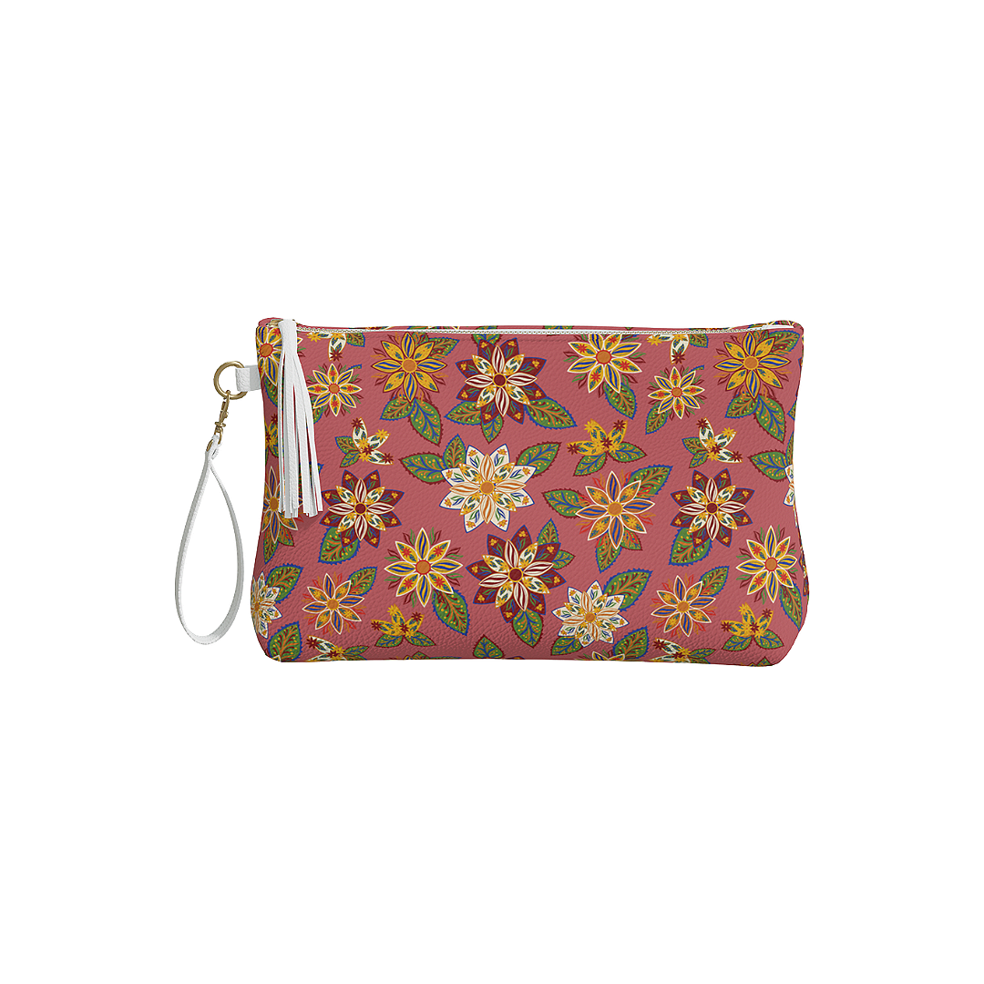 Dahlias of Whimzy Vegan Leather Clutch/ Make-up Bag Mocha Rose