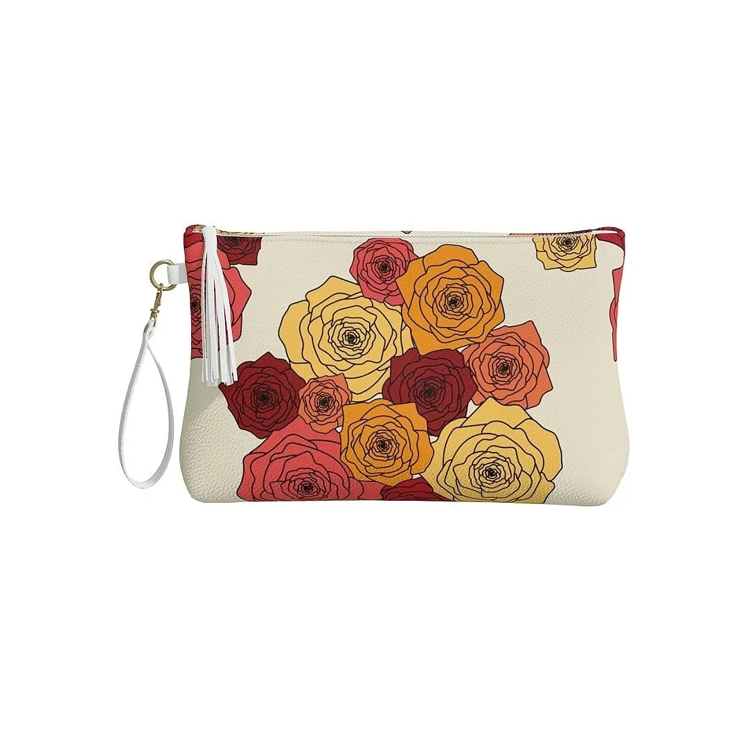 Bold Roses Vegan Leather Makeup Bag- White