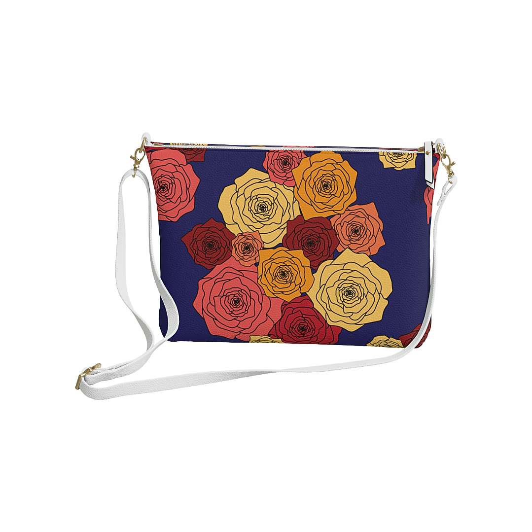Bold Roses Cross Body Purse Blue
