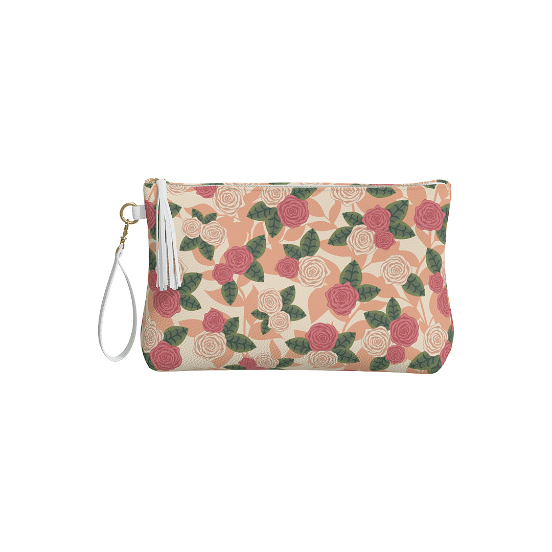 Roses Vegan Clutch/ Make-up Bag White