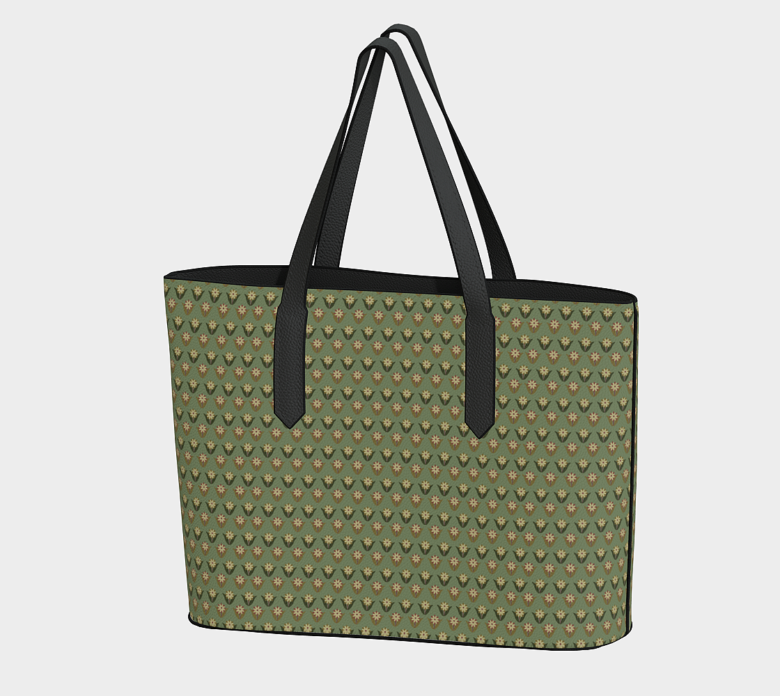 Tiny Daisies Vegan Leather Tote Bag Green