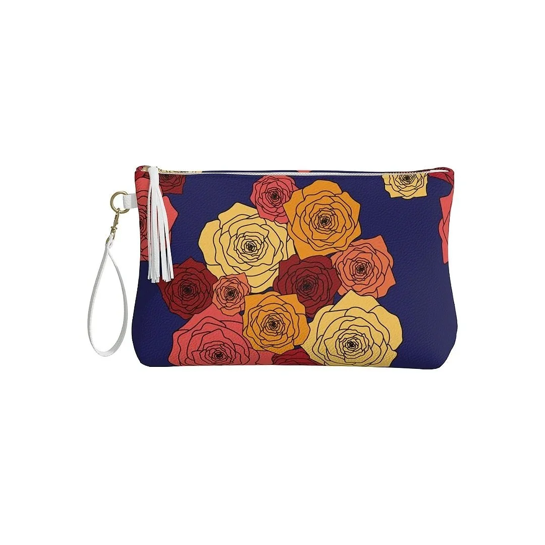 Bold Roses Vegan Leather Make Up Bag - Indigo