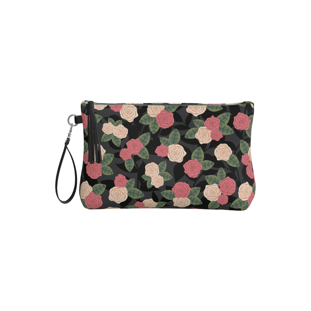 Roses Vegan Clutch/ Make-up Bag Black