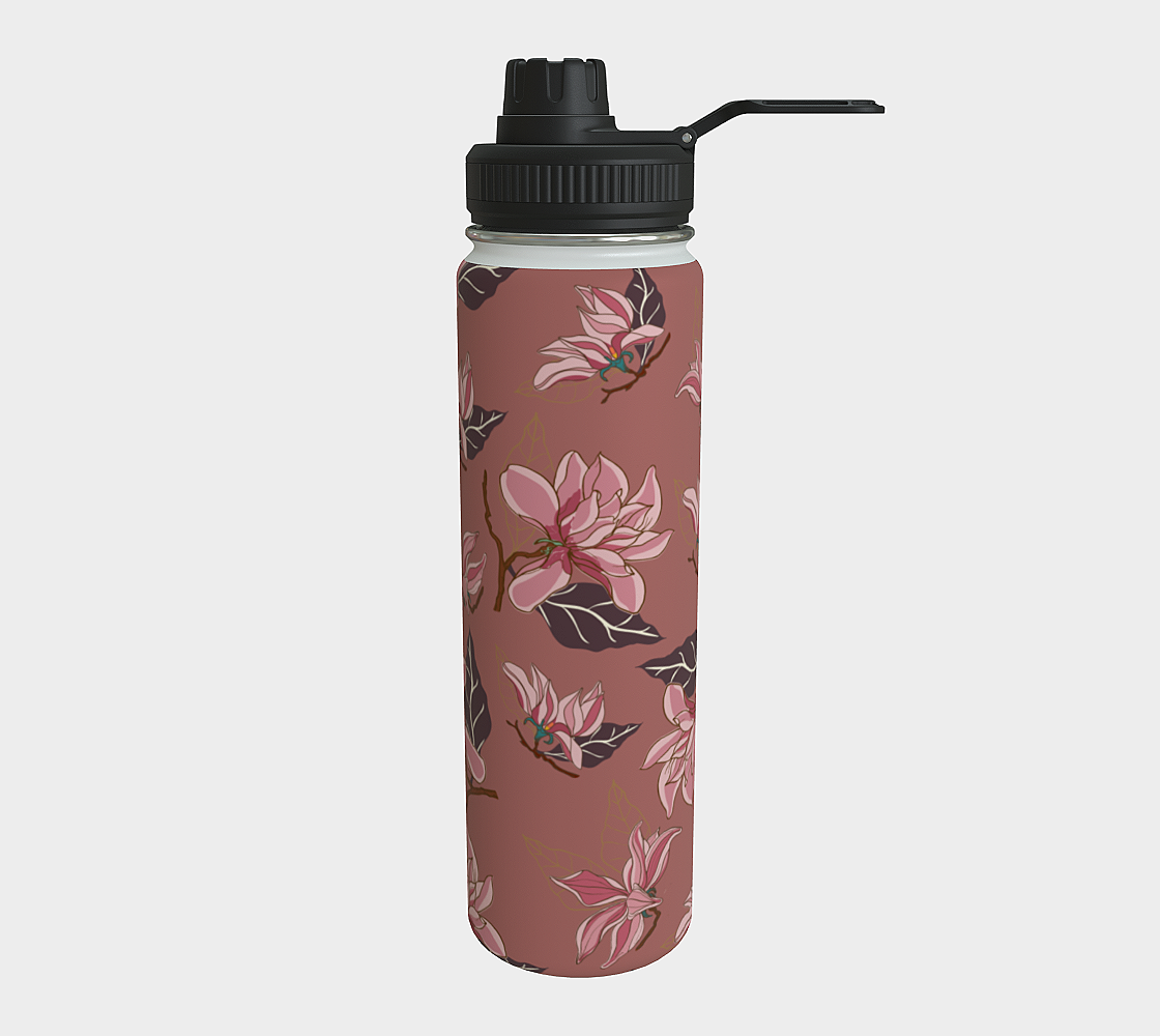 Magnolias Water Bottle Mocha Rose