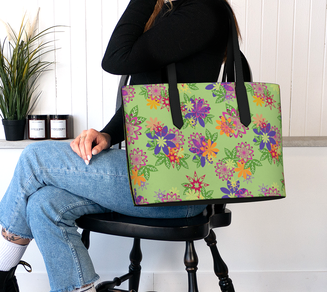 Dahlias Delight Vegan Leather Tote Green