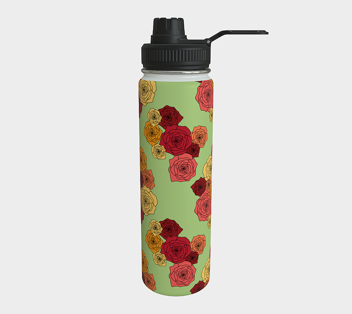 Bold Roses Water Bottle Green
