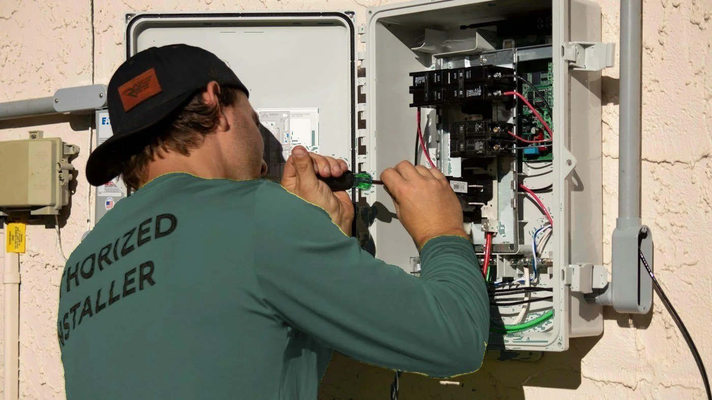Solar technician servicing a residential solar system