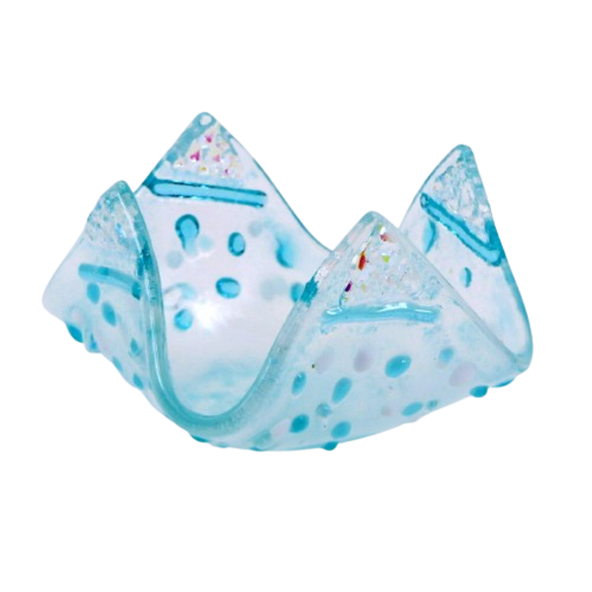  VA260027:  Tealight, Handkerchief shape with Pale Turquoise & White design on clear glass, 7.5cm x 7.5cm x 5cm(H).   Price: 29€   Click/tap  here  to enquire about this piece.