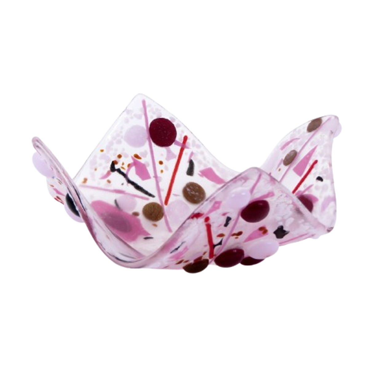  VA260030:  Tealight, Handkerchief shape with Pink & Purple beads on clear glass, 12.5cm x 12.5cm x 5.5cm(H).   Price: 39€   Click/tap  here  to enquire about this piece.