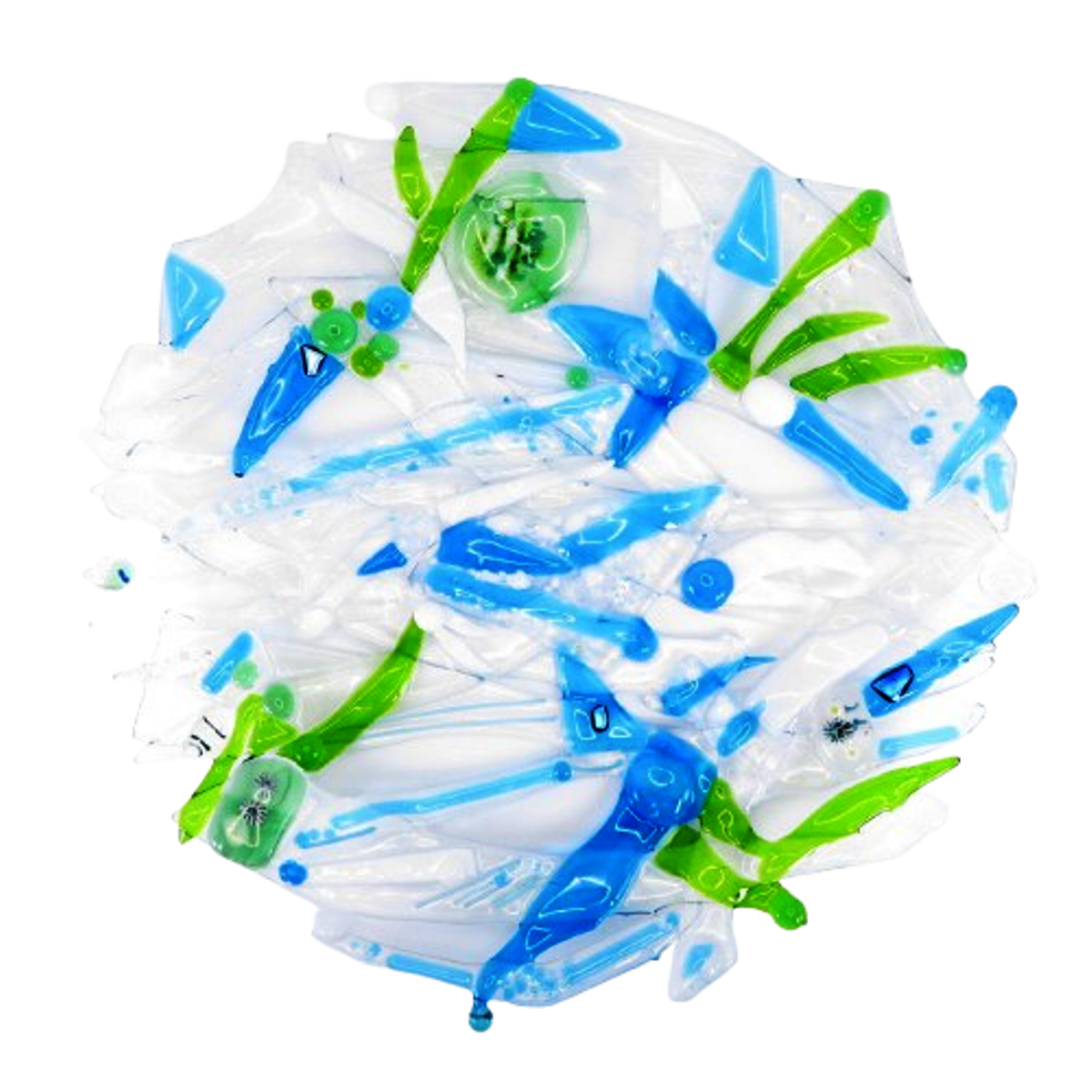 Decorative Fused Glass Abstract Disc in Crystal, Green, Turquoise & White